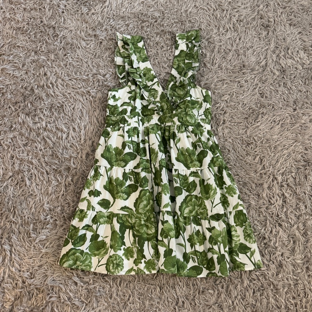 Abercrombie & Fitch Green & White Floral V Neck Ruffle Dress